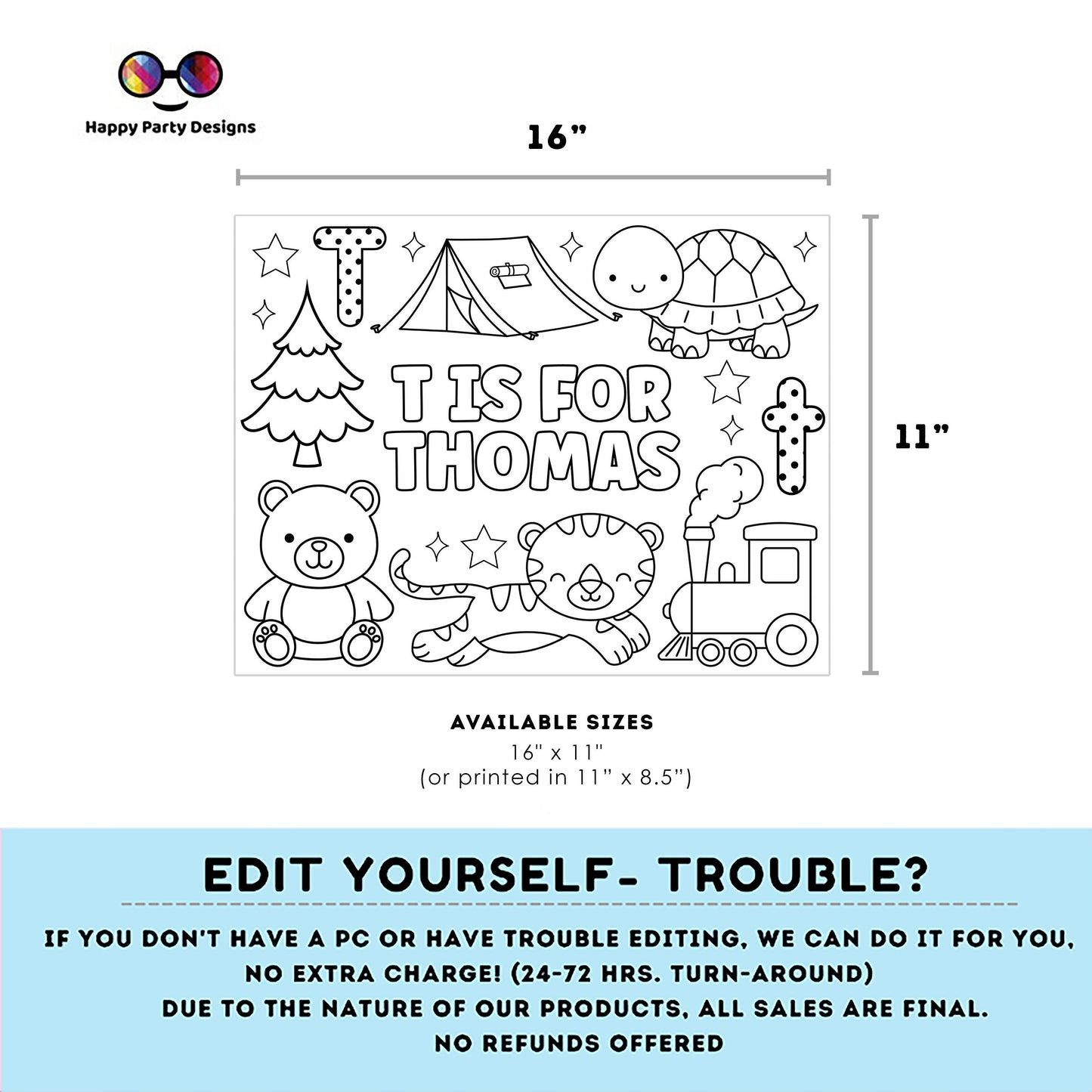 Editable name coloring page | T is for | personalized name alphabet placemat | Teacher material | Printable Preschool #SCH3