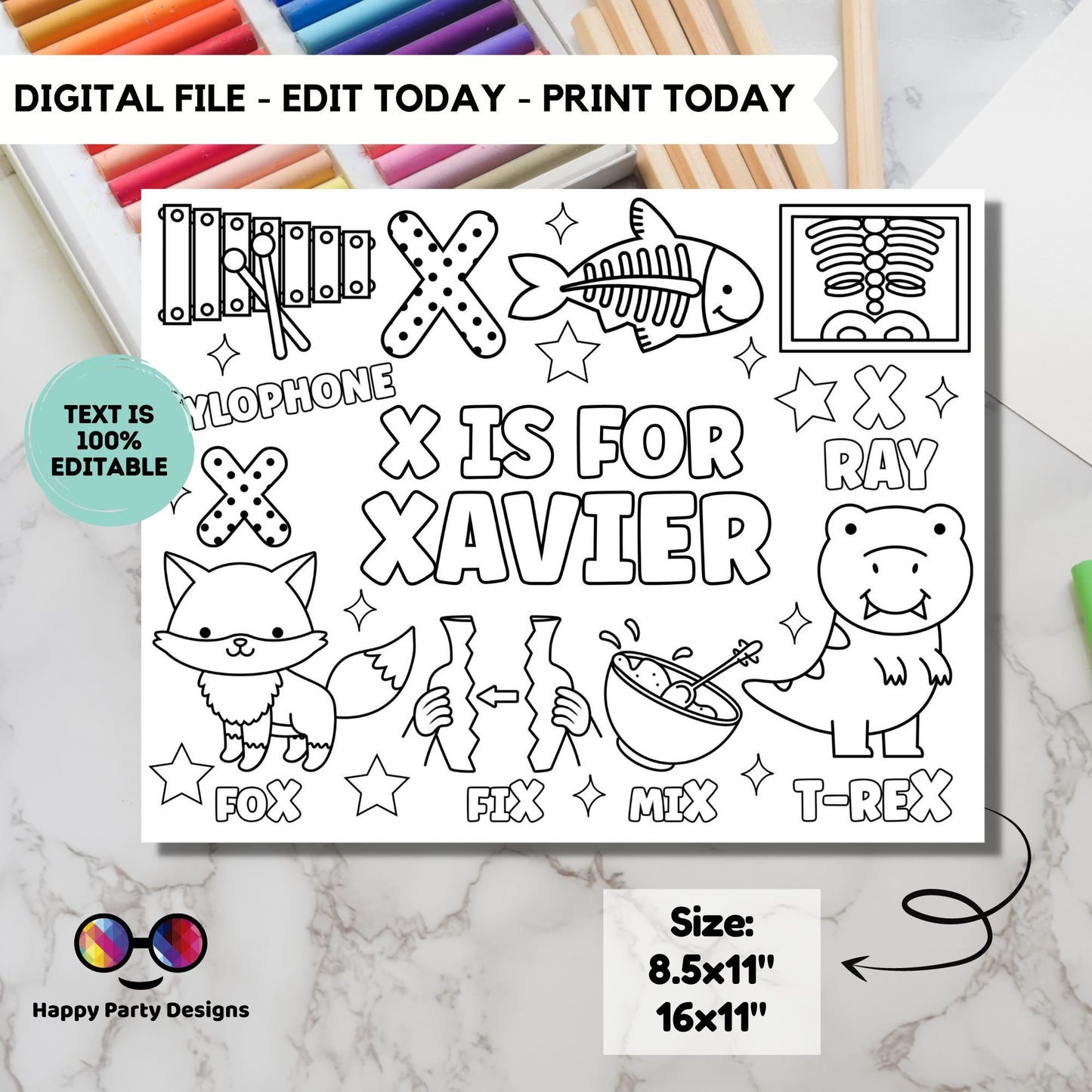 Editable name coloring page | X is for | personalized name alphabet placemat | Teacher material | Printable Preschool #SCH3