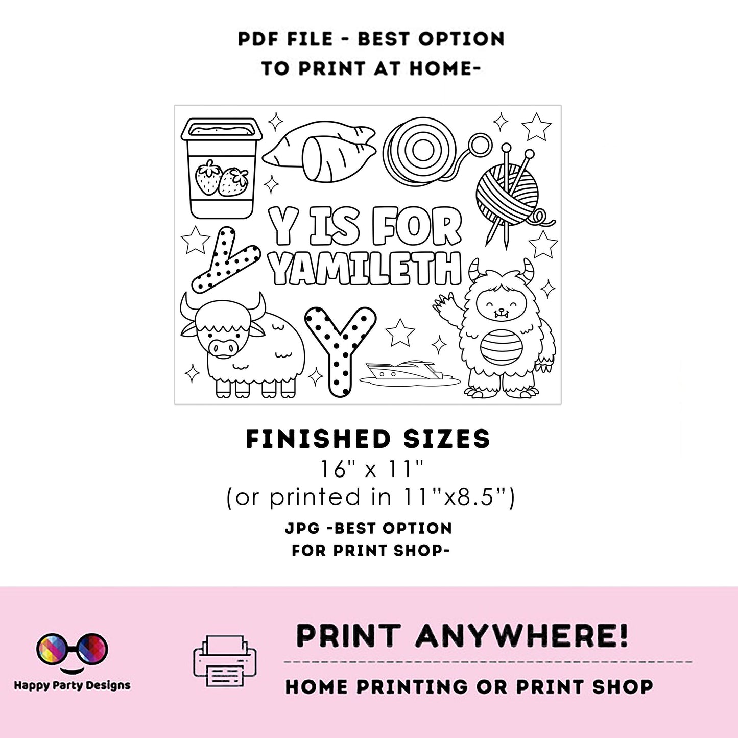 Editable name coloring page | Y is for | personalized name alphabet placemat | Teacher material | Printable Preschool #SCH3