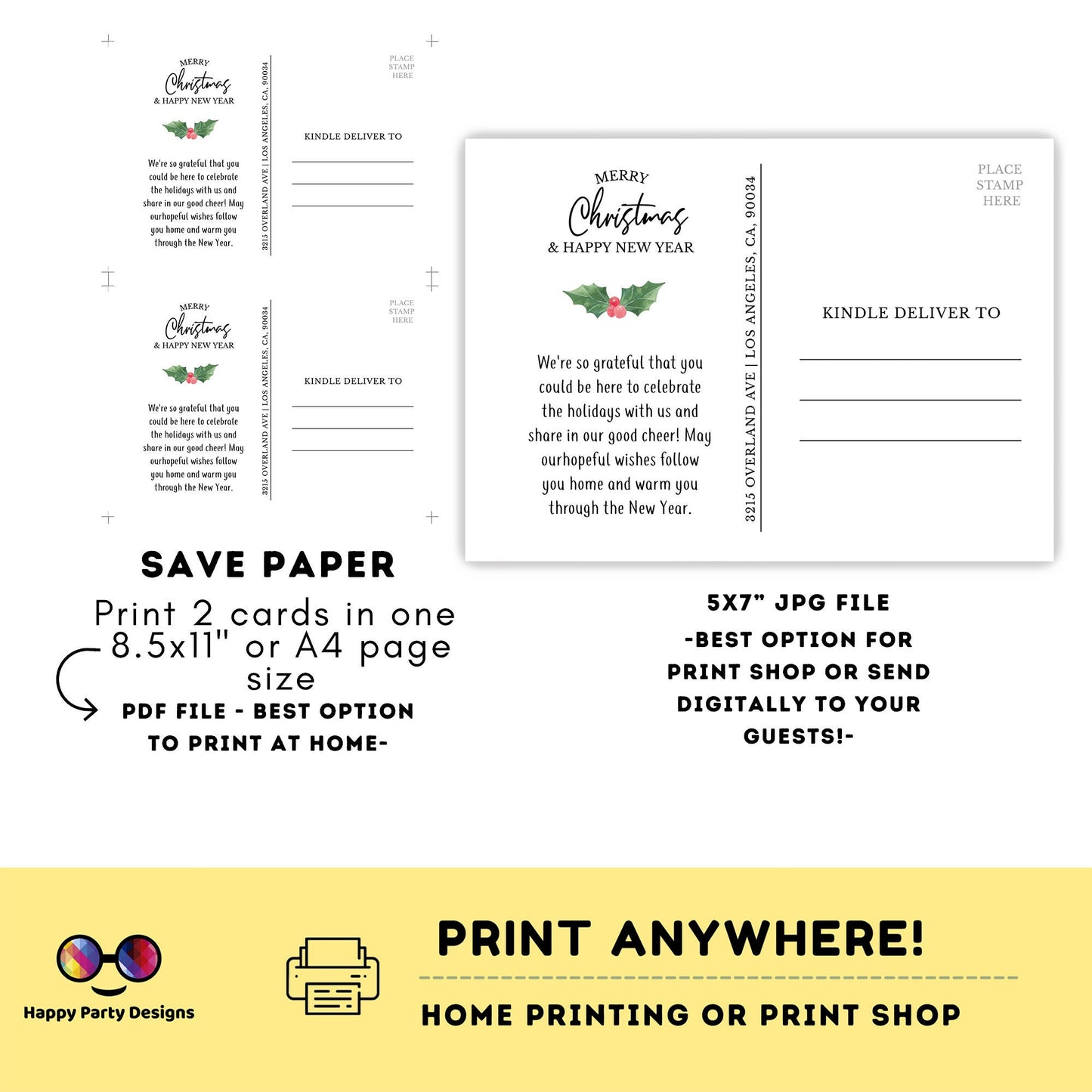 Christmas photo postcard printable | Editable Christmas postcard Invitation | Christmas family Postcard | Christmas Party Invitation #A51