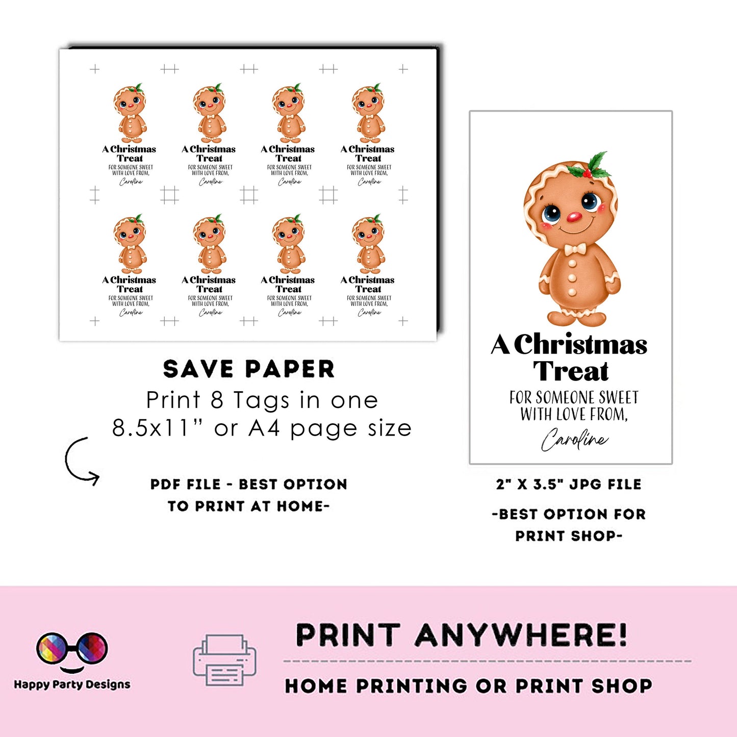 Editable Christmas Ginger Tag Thank You tag | Christmas printable thank you tag | Christmas gift tag | thank you tag | Xmas Favor #K268
