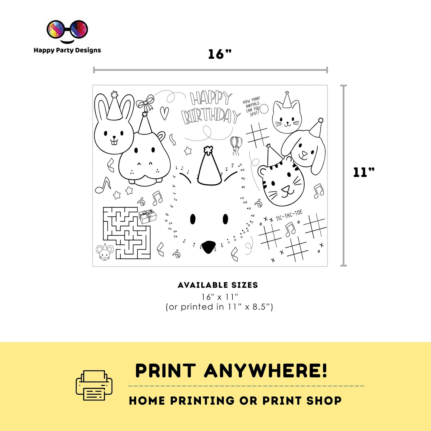 INSTANT DOWNLOAD Coloring Page Safari Animals Birthday Party | Activity Wild One | Birthday Zoo Placemat | Jungle Party | party animals#K202