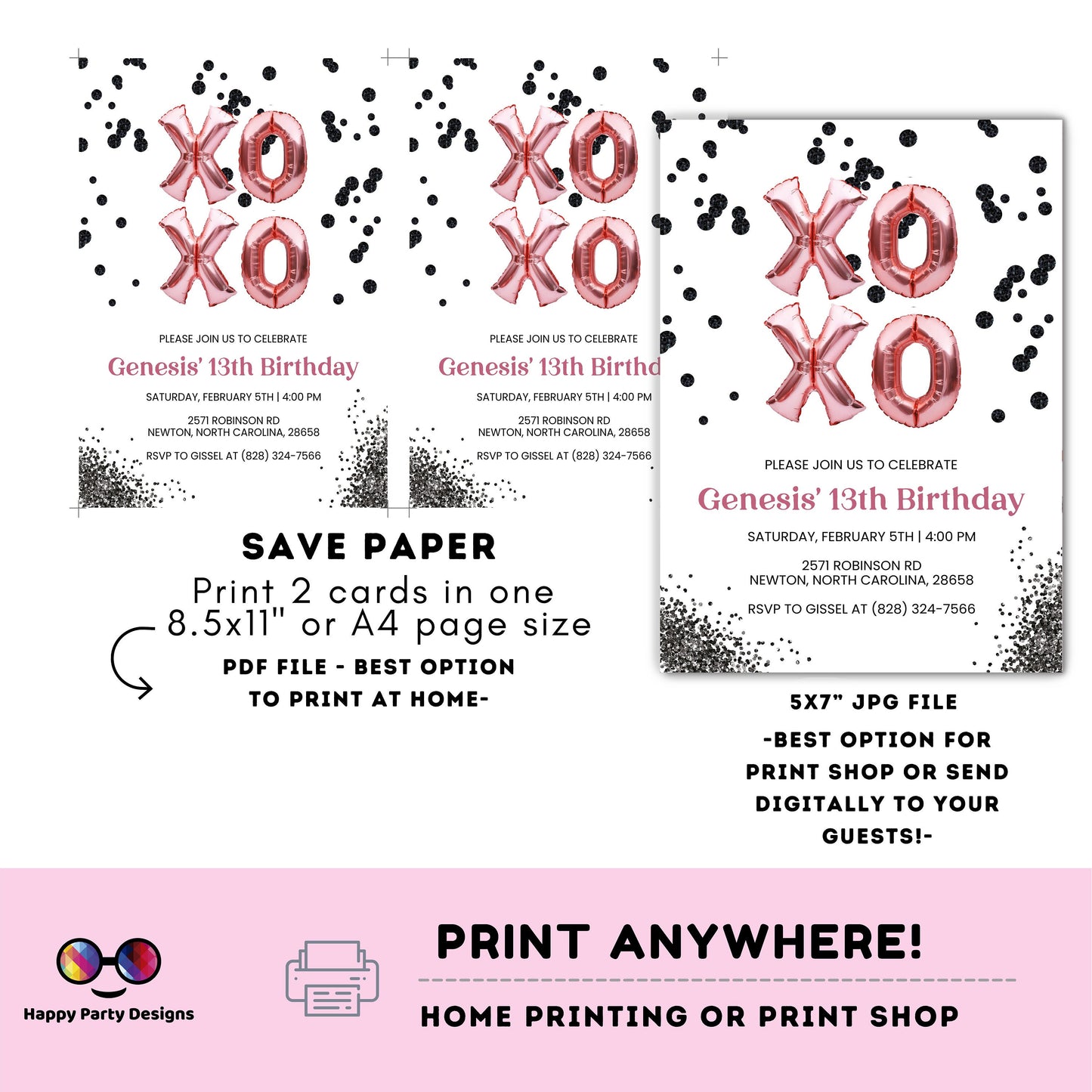 Editable Valentines birthday invitation | XOXO Invitation | Valentine | Printable Valentine's Invitation | galentines | pink birthday #A57