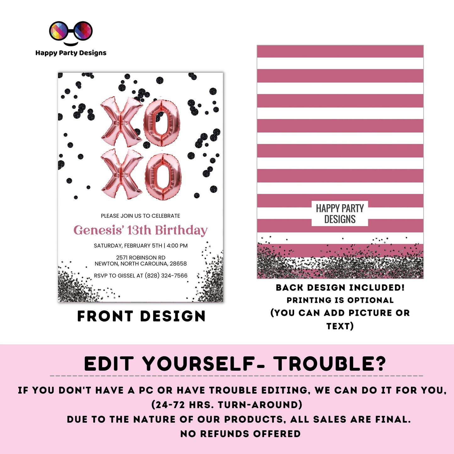 Editable Valentines birthday invitation | XOXO Invitation | Valentine | Printable Valentine's Invitation | galentines | pink birthday #A57