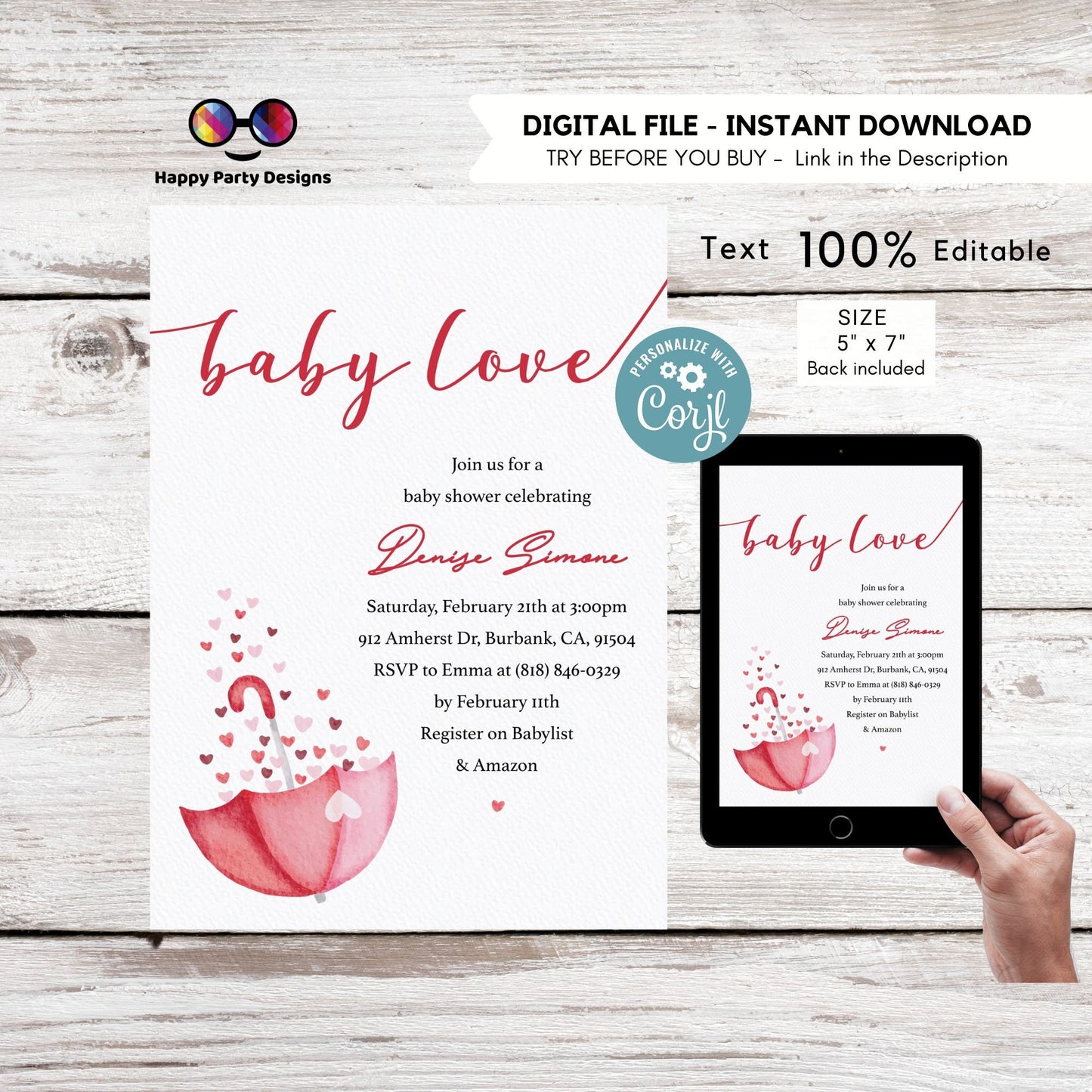 Editable Valentines baby shower invitation | baby love Invitation | Valentine | Printable Valentine's Invitation #A58