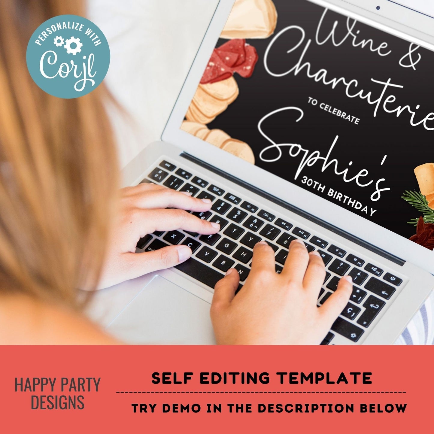 Wine and Charcuterie Party Invitation Template | Printable or send online Invite | Charcuterie invitation template | wine and ham #A53