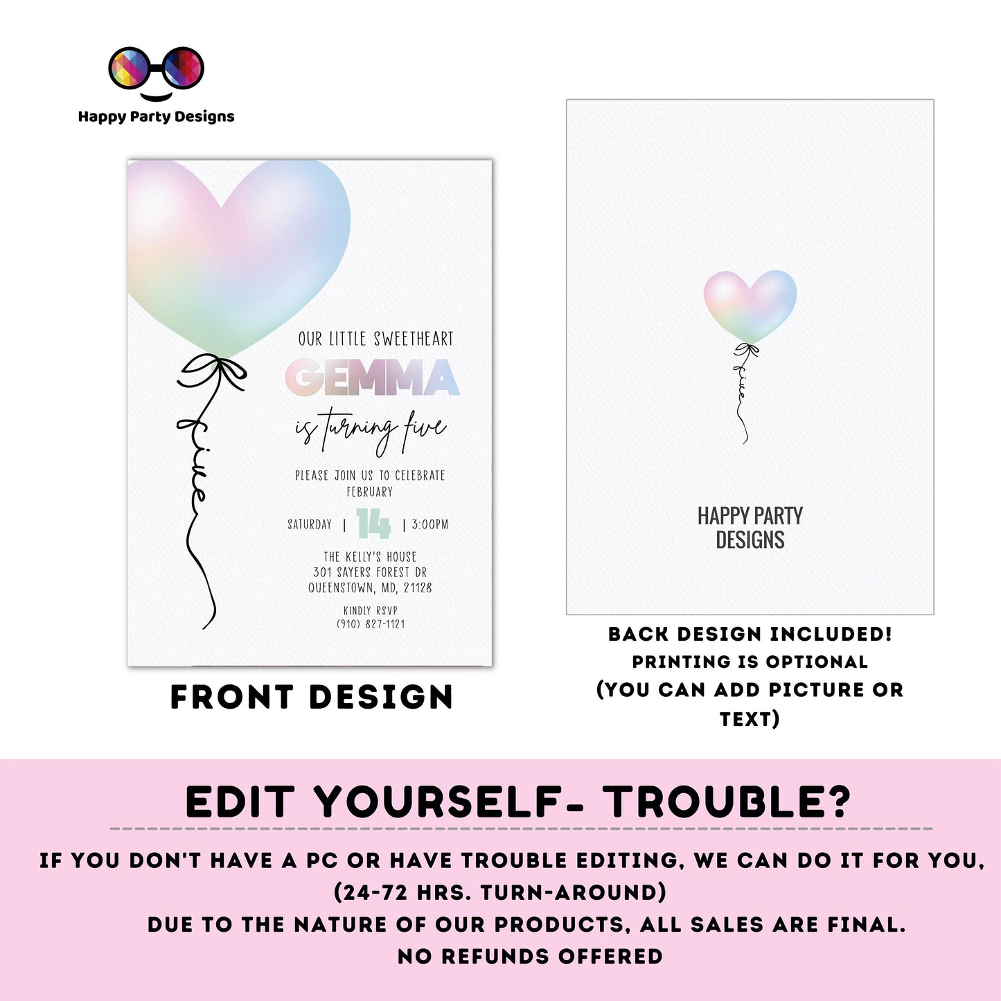 Our Little Sweetheart Birthday Invitation iridescent holographic Heart | Birthday Invitation | Valentines | Heart Invite Printable #K287