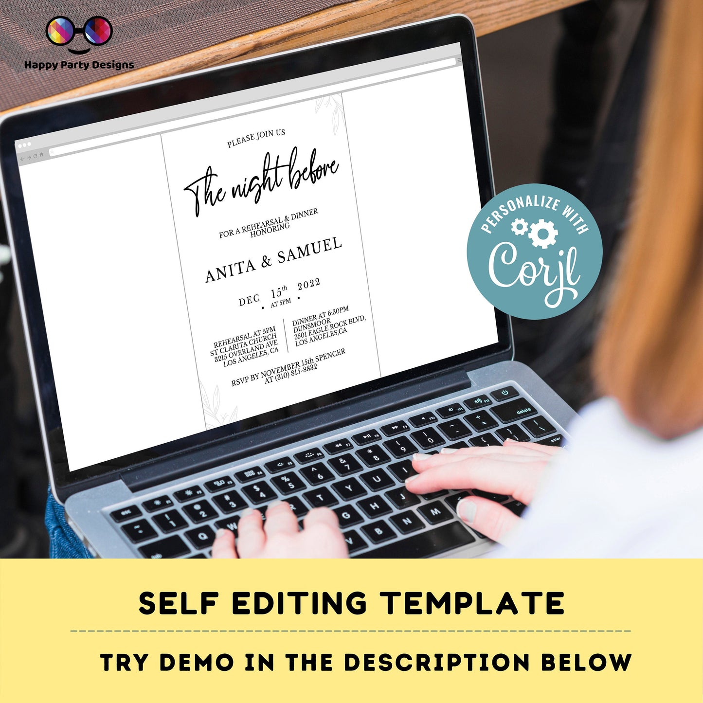 Editable Rehearsal Dinner Invitation Template |Message Wedding Rehearsal Dinner Invitation | The Night Before Invitation Evite | Bridal #W23