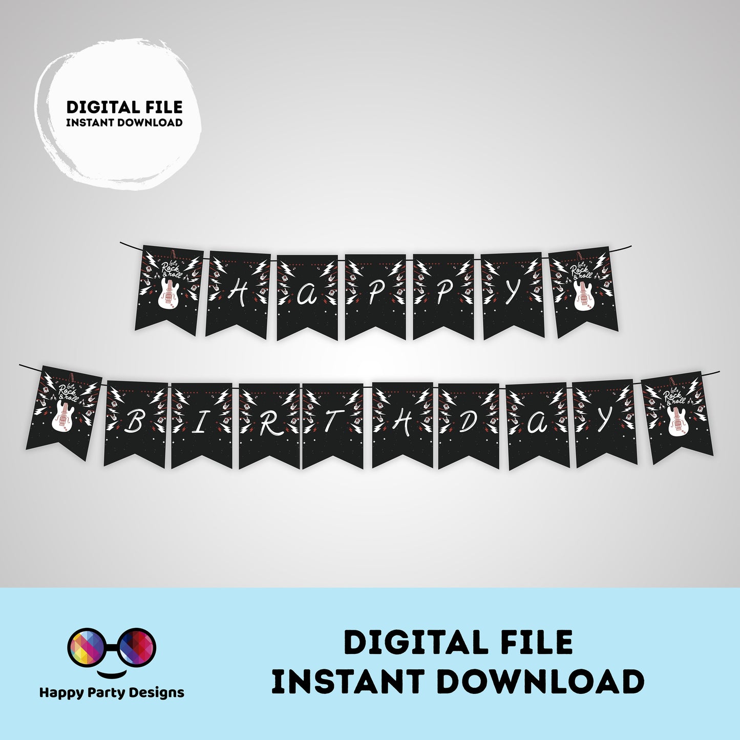 Happy Birthday Rock 'n roll Party Banner | Rock Star Party Birthday Banner | Rock Guitar Birthday Banner | Star Rock n' roll party #K262