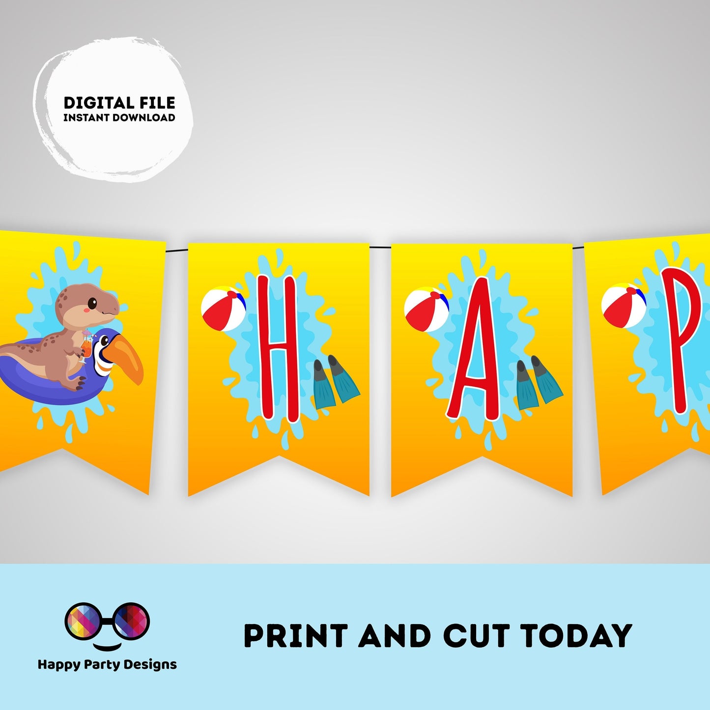 Happy Birthday Dinosaur Pool Party Banner | Dinosaur Party | Birthday banner | Dinosaur birthday party | birthday boy | #K83