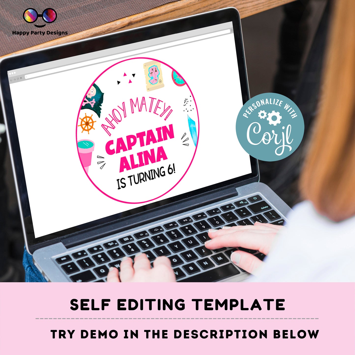 EDITABLE pirates round cupcake toppers |Pirates Party | Birthday girl | Ahoy Birthday stickers | Pirate decoration | Printable toppers #K108
