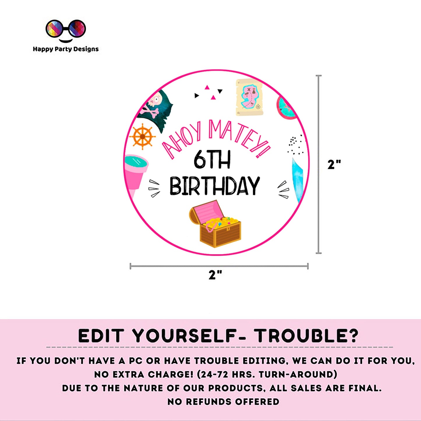 EDITABLE pirates round cupcake toppers |Pirates Party | Birthday girl | Ahoy Birthday stickers | Pirate decoration | Printable toppers #K108