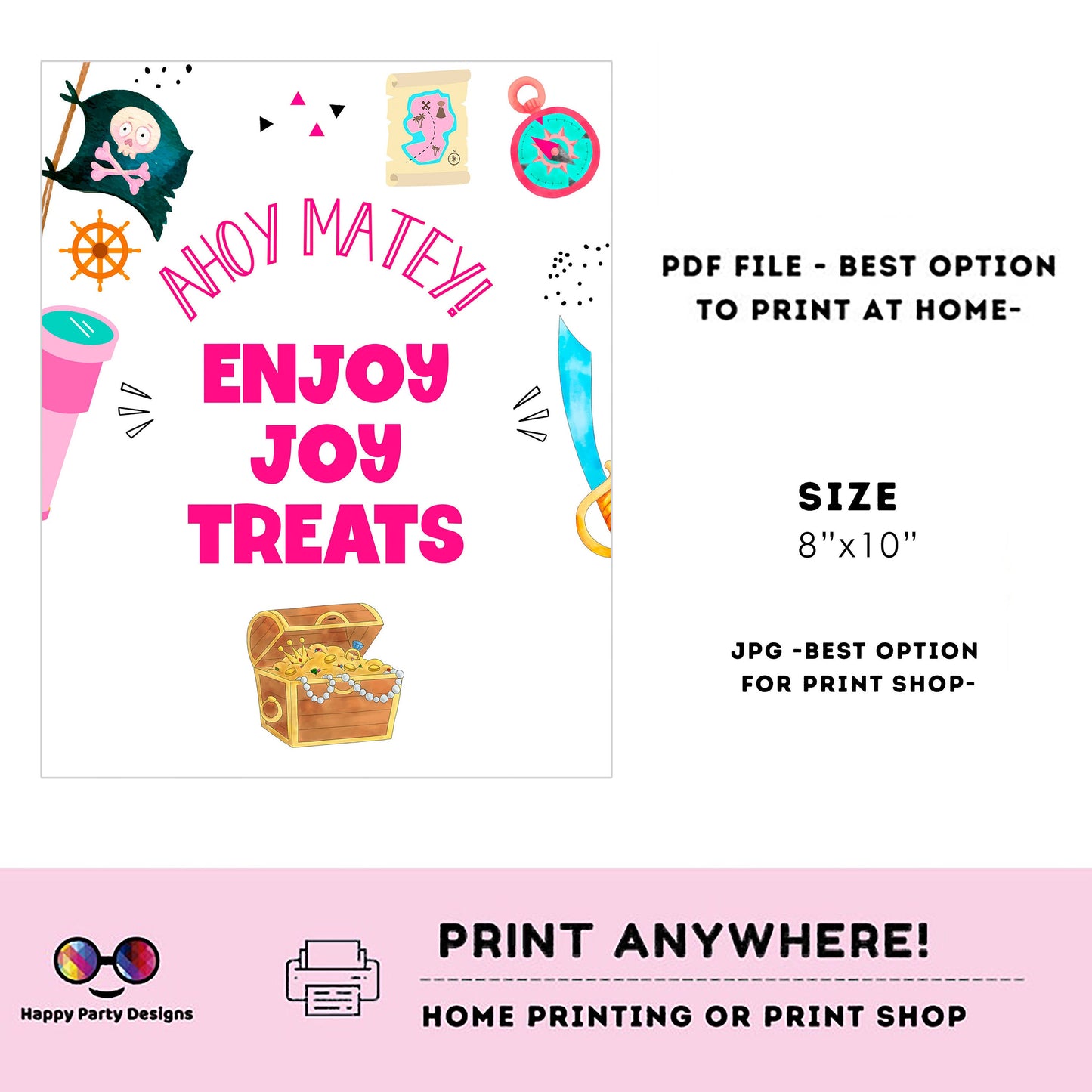 Editable Pirates Birthday Signs (3) | Pirates Party | girl birthday Decorations | Pirate Birthday | Buffet Sign | Ahoy #K108