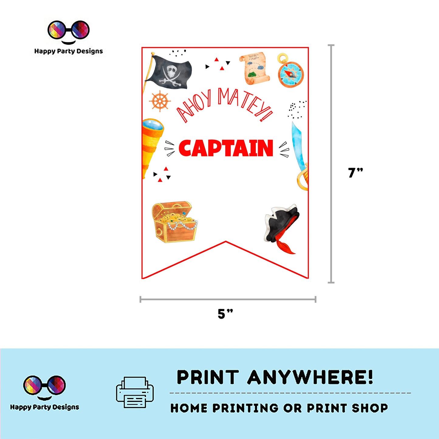 Pirates Happy Birthday Banner | Pirates party | Birthday banner | Pirate birthday party | Ahoy party | Pirates Banner #K108