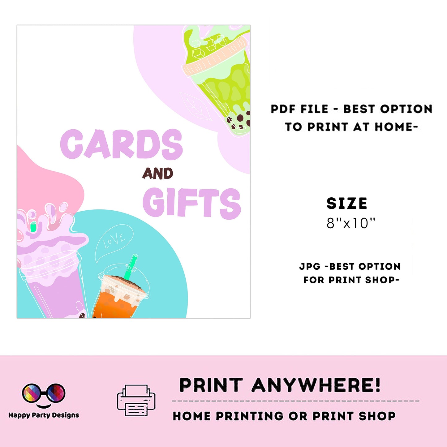 Editable Tea Party birthday sign | tea Invite | Boba Tea Party sign | Bubble Tea Par-Tea sign | Boba Tea Signage | Dessert Table Sign #K121