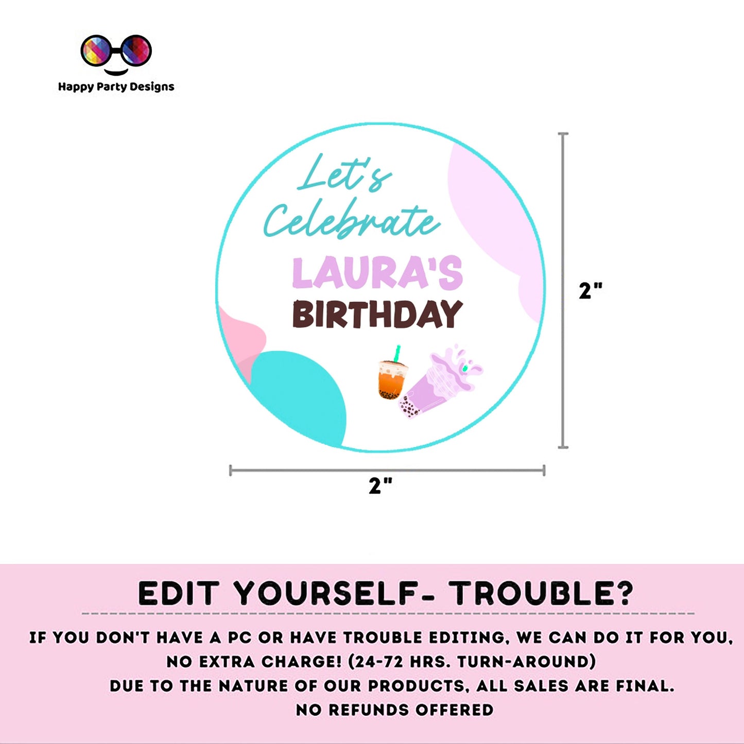 Editable Tea Party birthday | tea Party cupcake toppers | Boba Tea Party Template | Instant download | Bubble Tea Par-Tea | Boba Tea #K121
