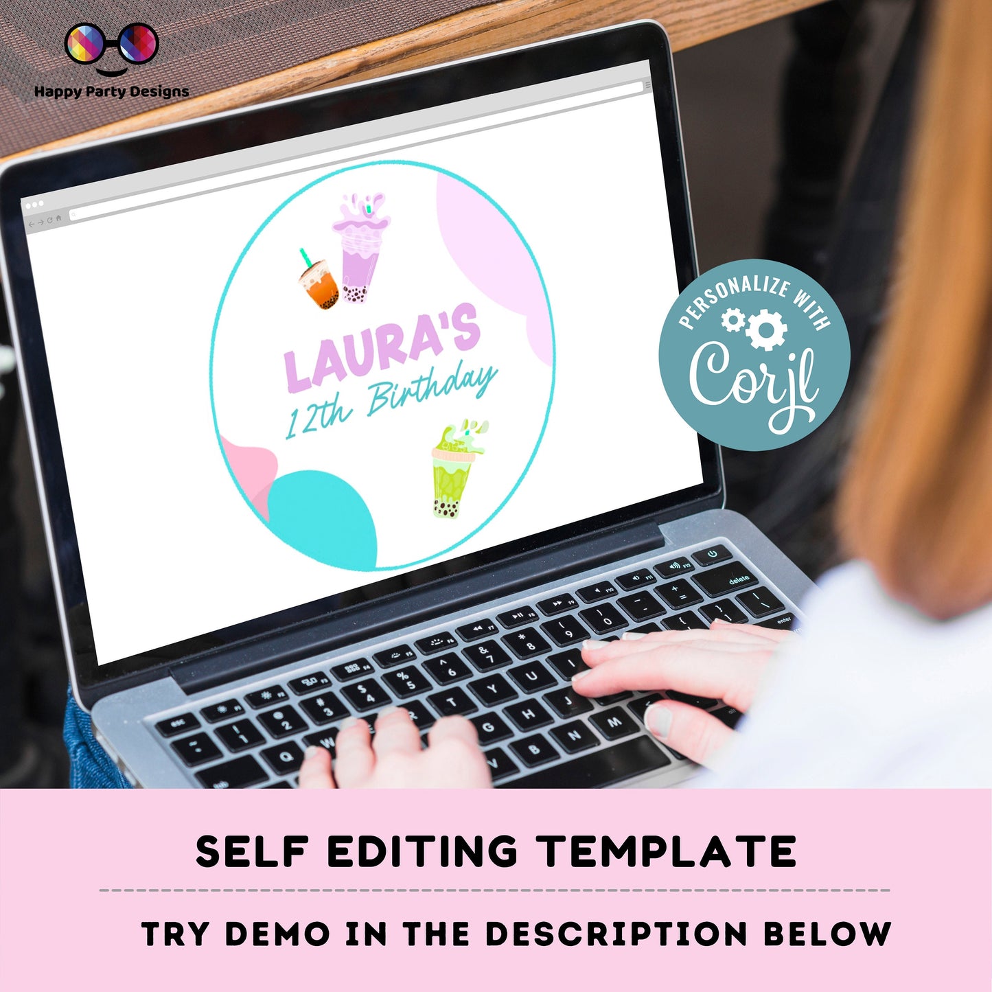 Editable Tea Party birthday | tea Party cupcake toppers | Boba Tea Party Template | Instant download | Bubble Tea Par-Tea | Boba Tea #K121