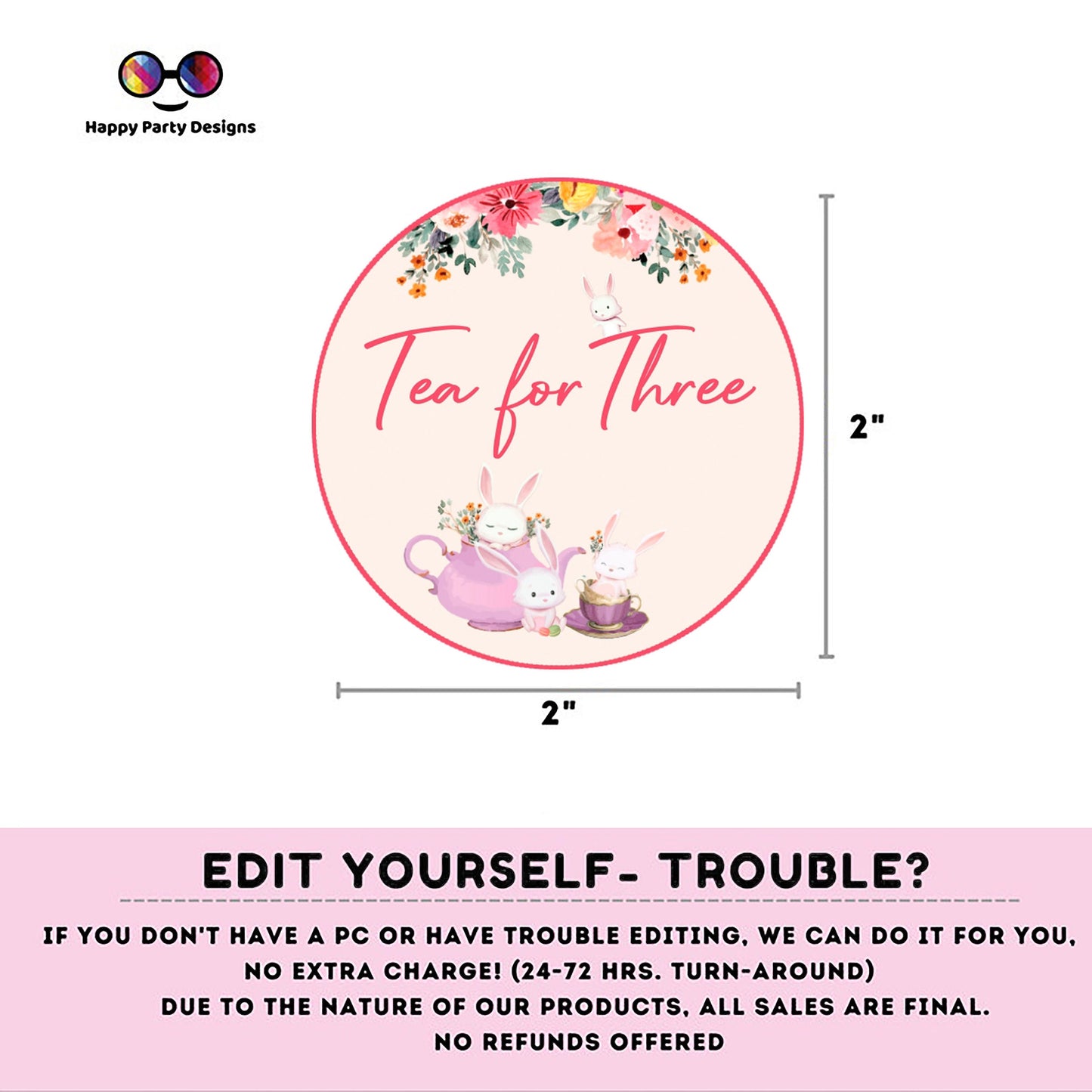 Editable tea party cupcake toppers | birthday | baby shower | tea for three | banner | Gift Tag | Template | Baby | round stickers #K120