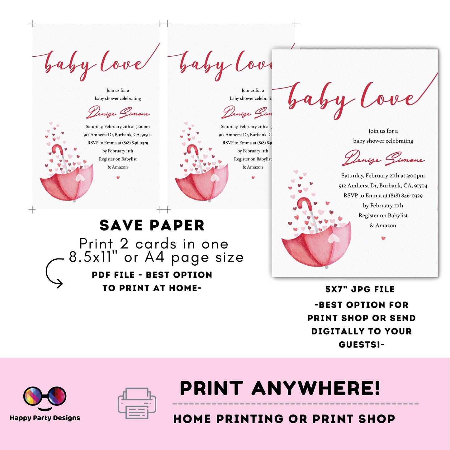 Editable Valentines baby shower invitation | baby love Invitation | Valentine | Printable Valentine's Invitation #A58