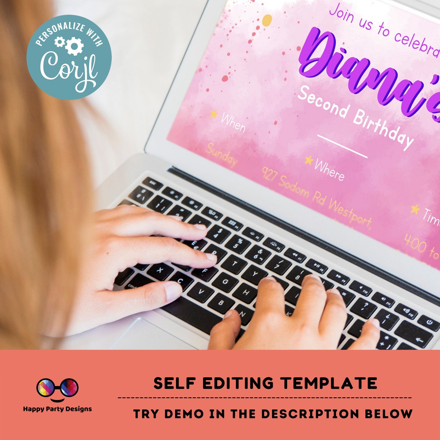 Editable Two the moon Birthday Invitation | girl Second Birthday Party | two-year-old | 2nd birthday party | Edit Yourself #K283