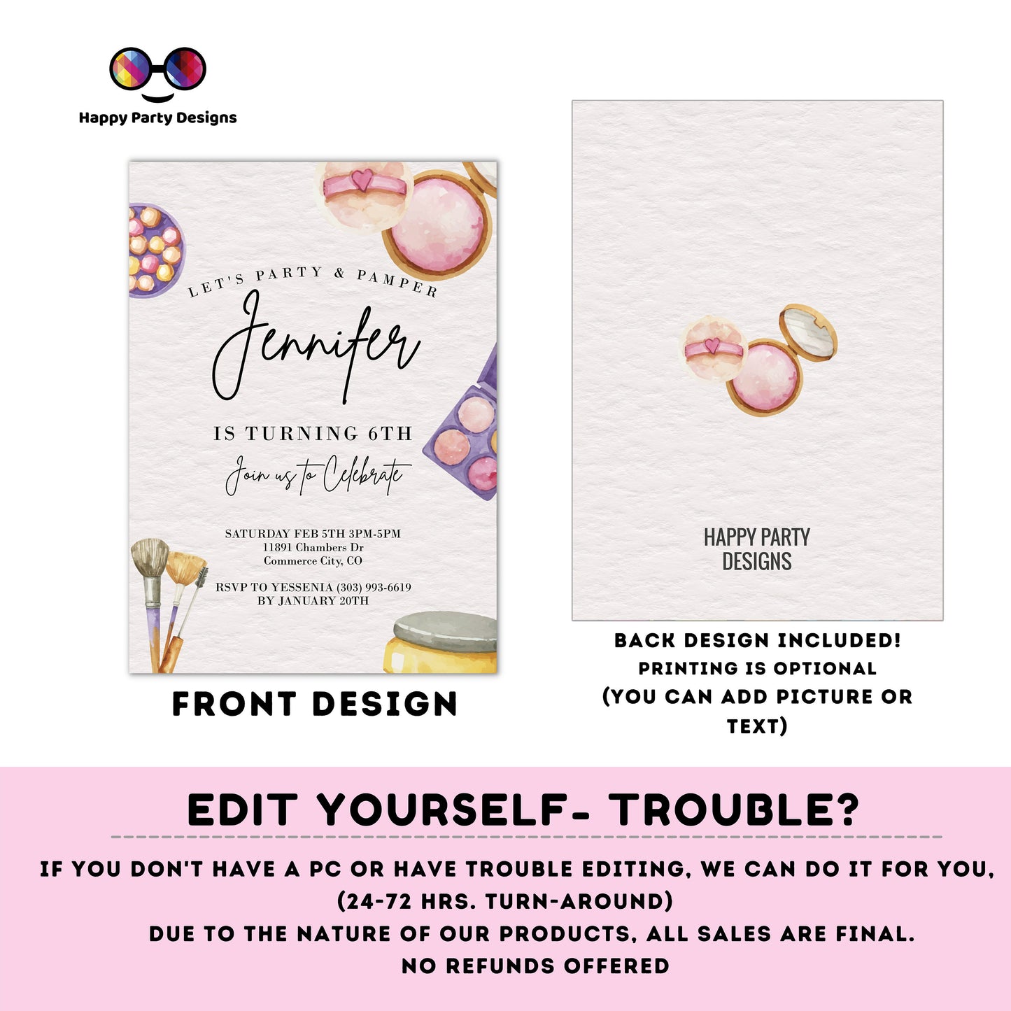 Editable Manicures pedicures and Facials Party | girls spa party invitation editable template | Lets party and pamper birthday #K304