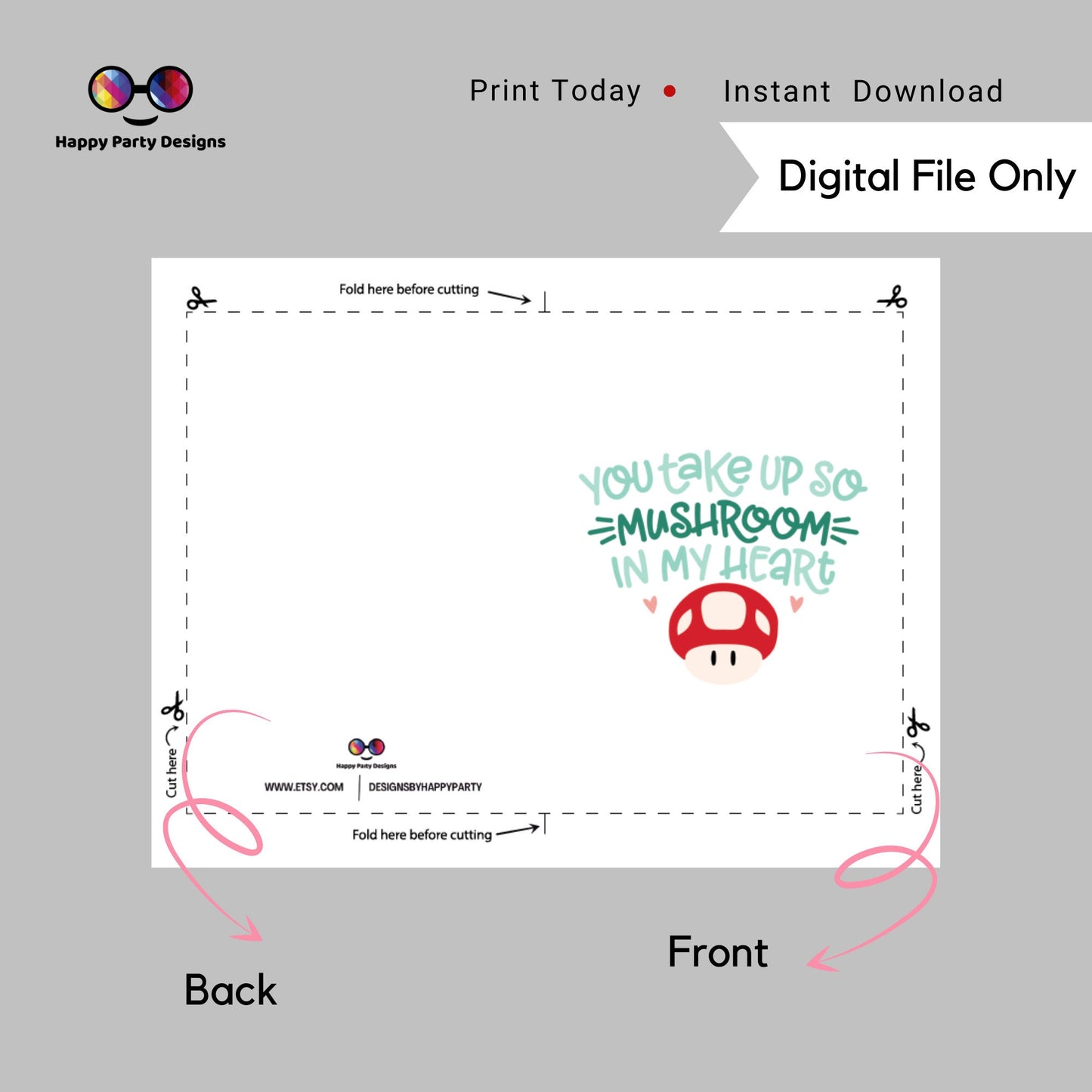 PRINTABLE You take up so mushroom in my heart Valentine's card | mushroom Card | Greeting Card | Instant Download | romantic greeting card