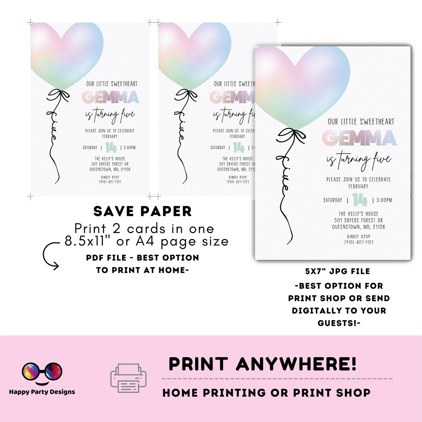 Our Little Sweetheart Birthday Invitation iridescent holographic Heart | Birthday Invitation | Valentines | Heart Invite Printable #K287