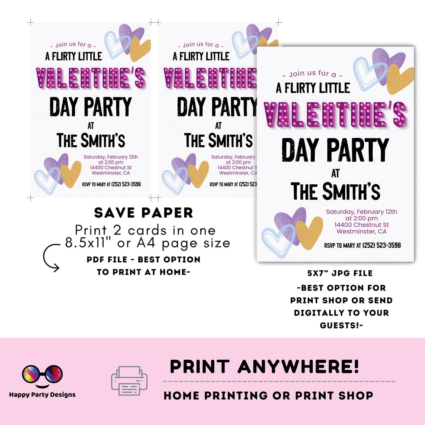 Valentines Party invitation | Valentines Party Invitation | Valentines | Printable Valentine's Invitation | Flirty Little Valentines #A60