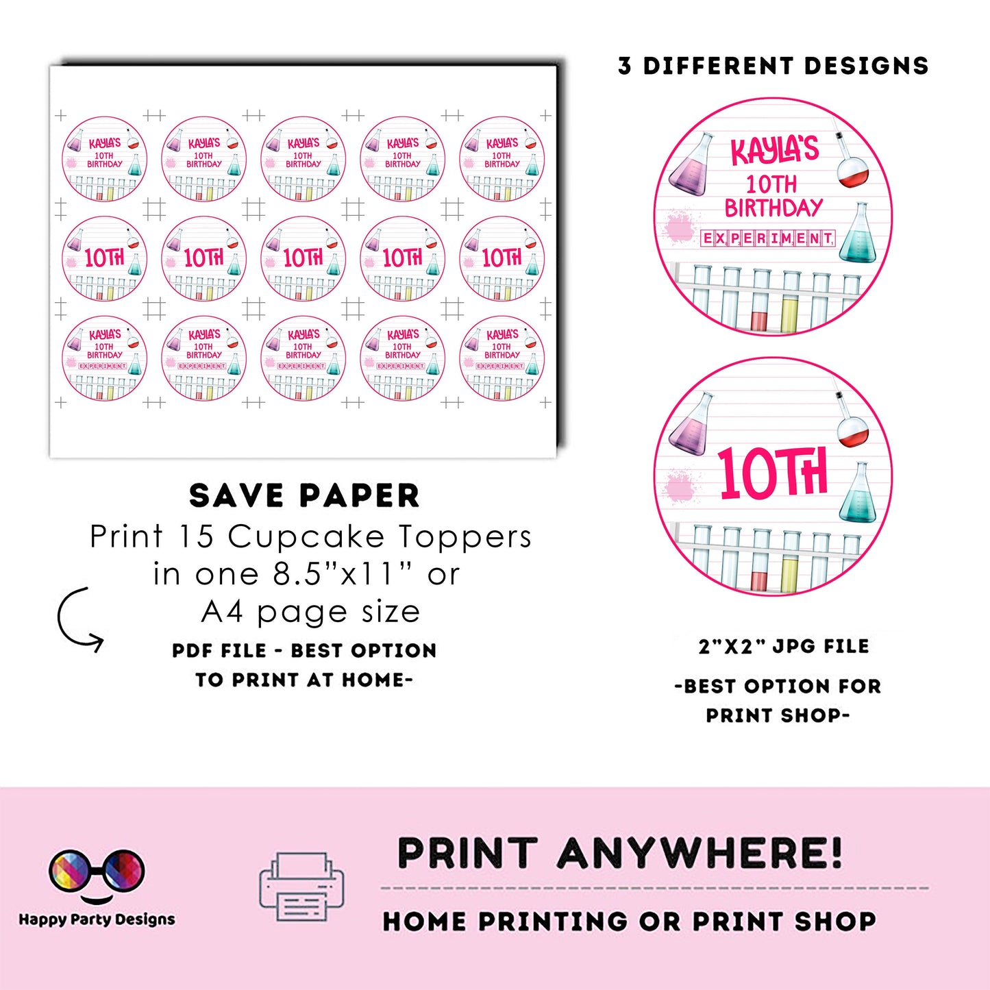 Editable Science Round cupcake toppers | science birthday | Science Birthday Party | science themed | girl Birthday Party | stickers #K124