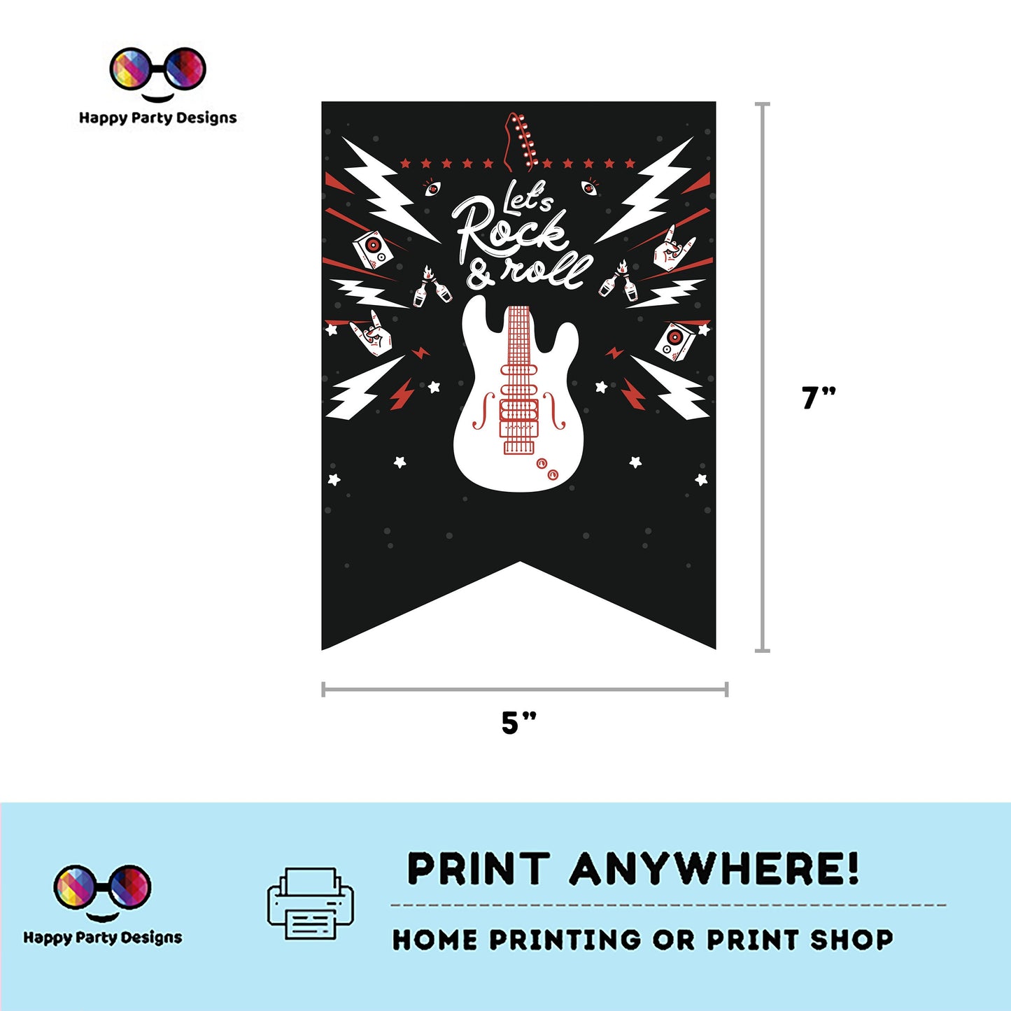 Happy Birthday Rock 'n roll Party Banner | Rock Star Party Birthday Banner | Rock Guitar Birthday Banner | Star Rock n' roll party #K262