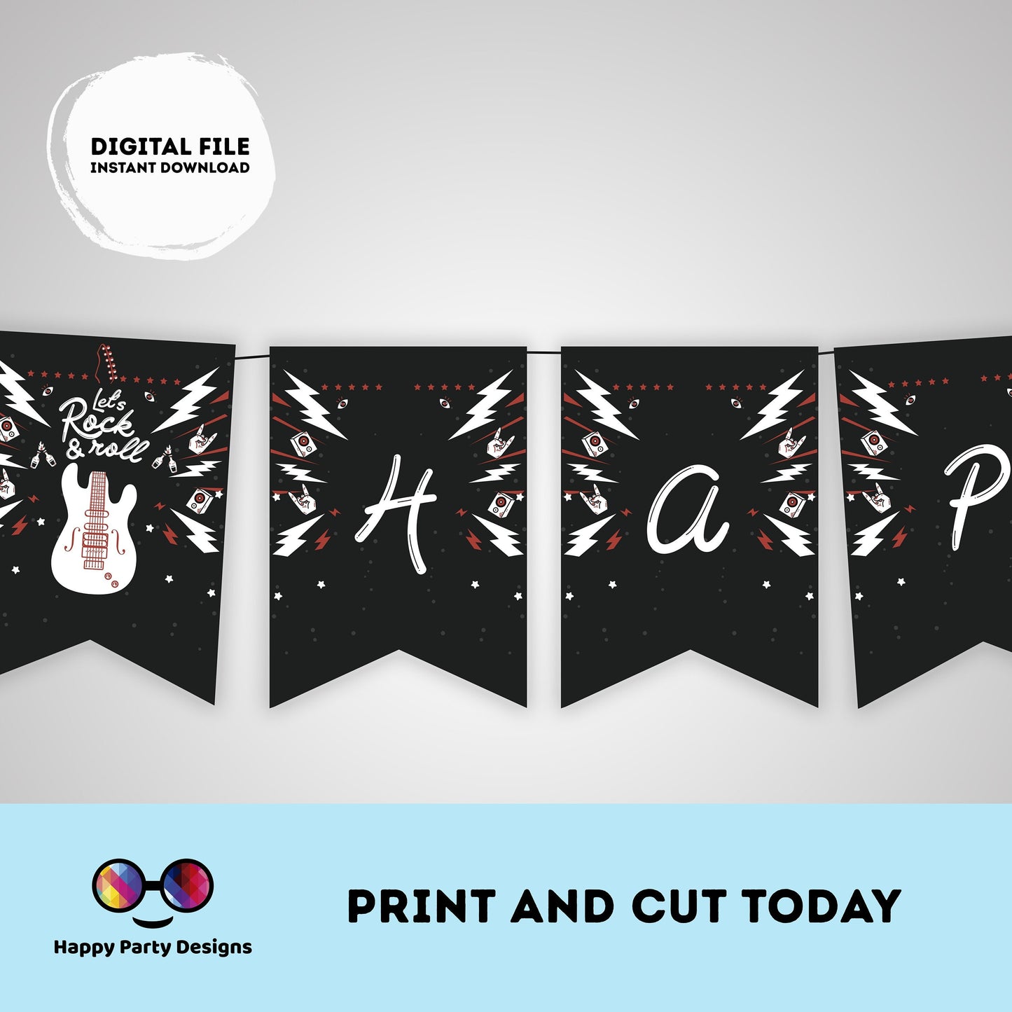 Happy Birthday Rock 'n roll Party Banner | Rock Star Party Birthday Banner | Rock Guitar Birthday Banner | Star Rock n' roll party #K262