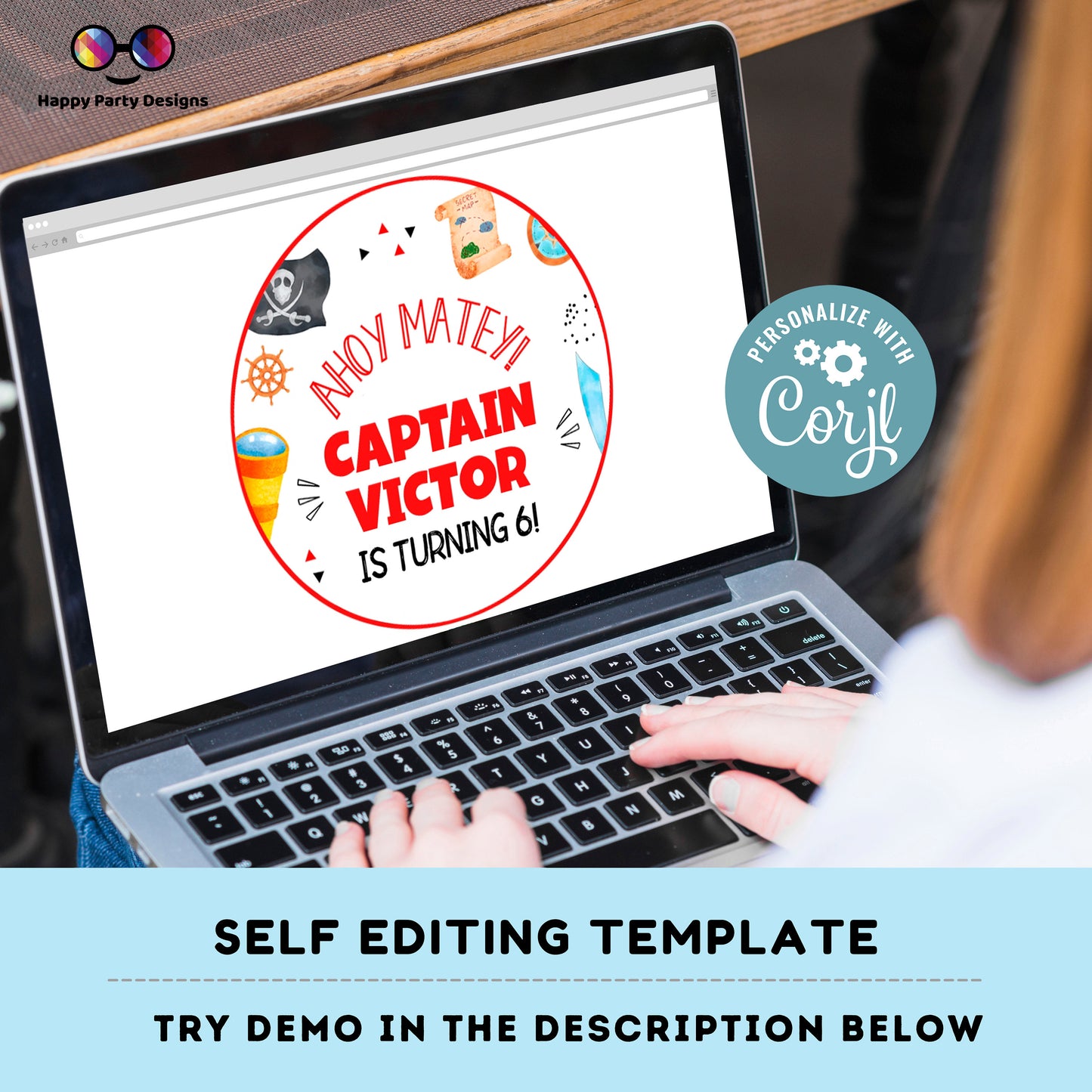 EDITABLE pirates round cupcake toppers | Pirates Party | Birthday Boy | Ahoy Birthday stickers | Pirate decoration | Printable toppers #K108
