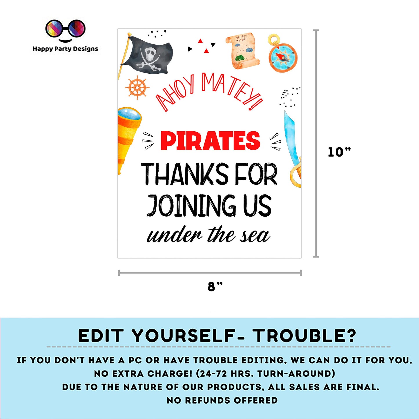 Editable Pirates Birthday Signs (3) | Pirates Party | Boy birthday Decorations | Pirate Birthday | Buffet Sign | Ahoy #K108