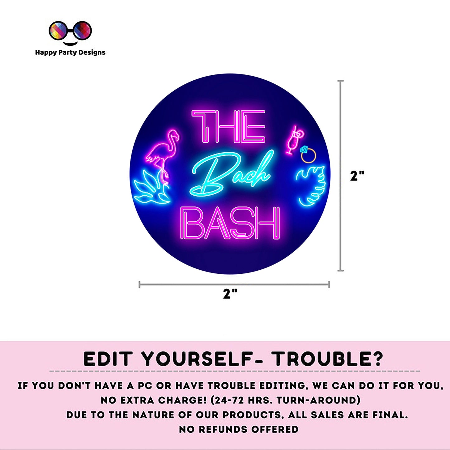 Editable Tropical Neon Bachelorette Party cupcake toppers | Bridal Party Template | Instant download | Bachelorette | Tropical neon #W5