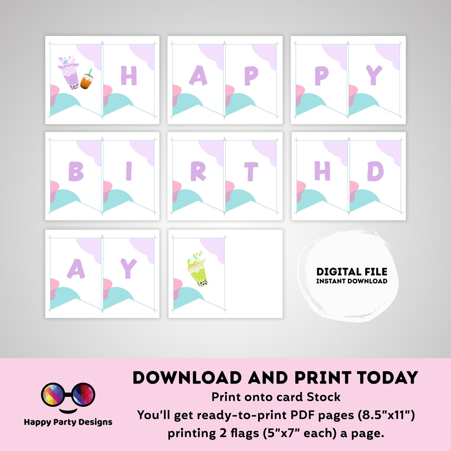 Par-tea Happy Birthday Banner | Tea Party birthday | Birthday banner | Boba Tea Party | Bubble Tea Banner #K121