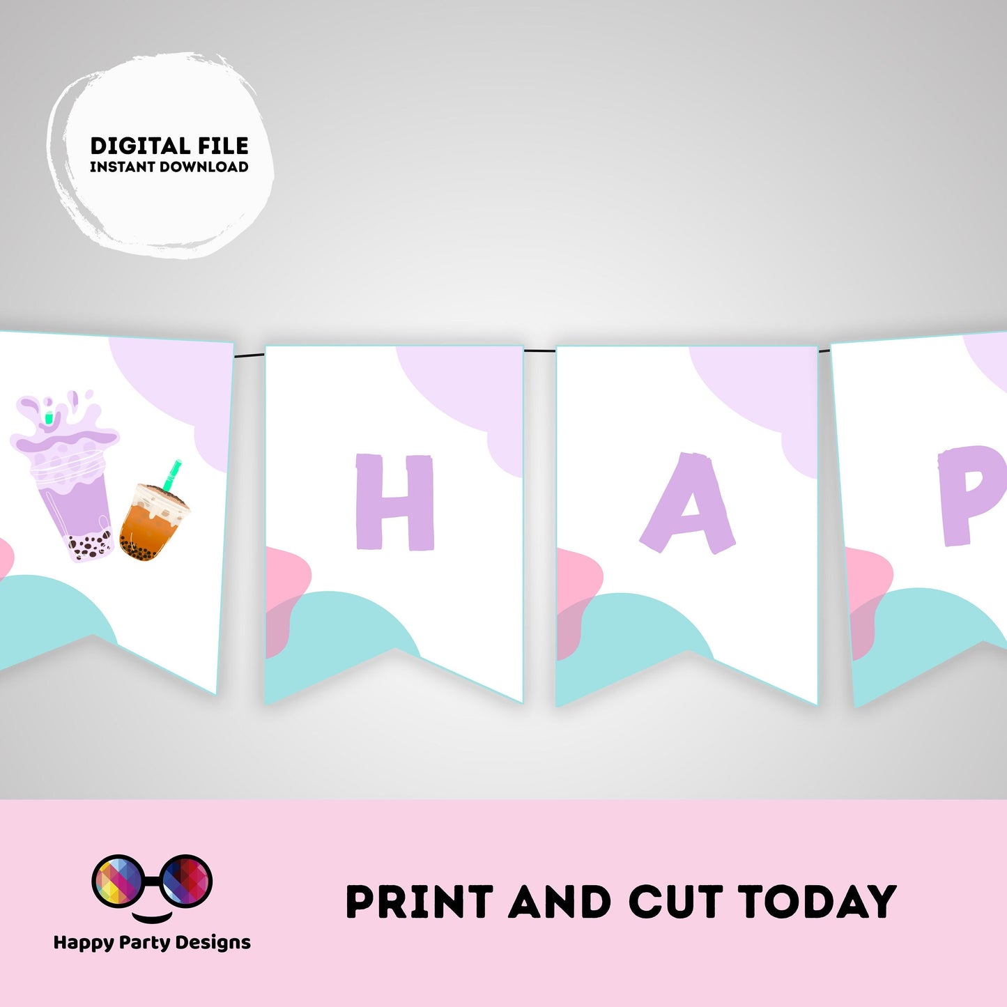 Par-tea Happy Birthday Banner | Tea Party birthday | Birthday banner | Boba Tea Party | Bubble Tea Banner #K121