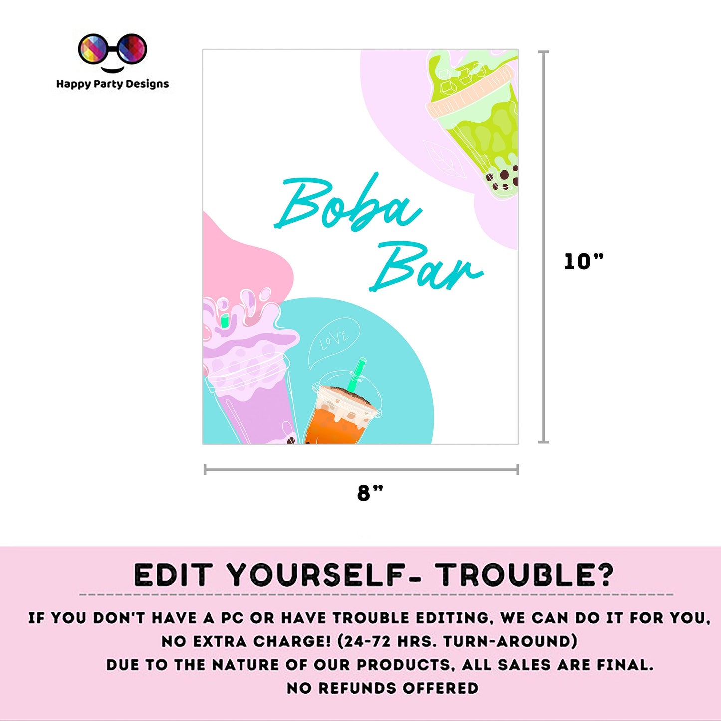 Editable Tea Party birthday sign | tea Invite | Boba Tea Party sign | Bubble Tea Par-Tea sign | Boba Tea Signage | Dessert Table Sign #K121