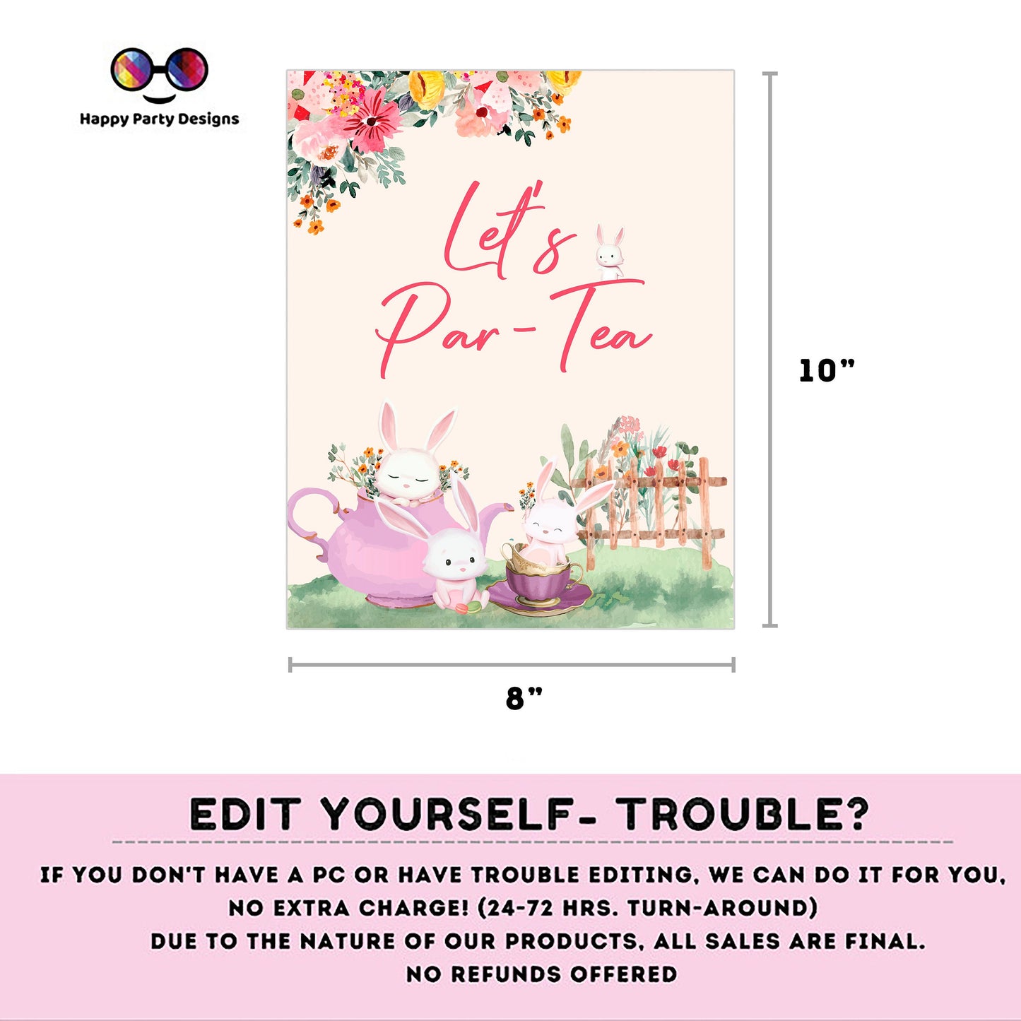 Editable tea party signs | birthday | baby shower | tea for three | Buffet Sign | Dessert Table Sign | Template | Baby | Floral tea #K120