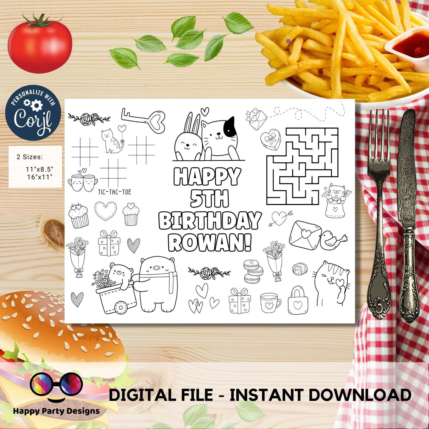 Editable cute animals coloring page | Valentine's | Any Age | Valentines Animals Birthday Party | Coloring page | Activity for kids #K298