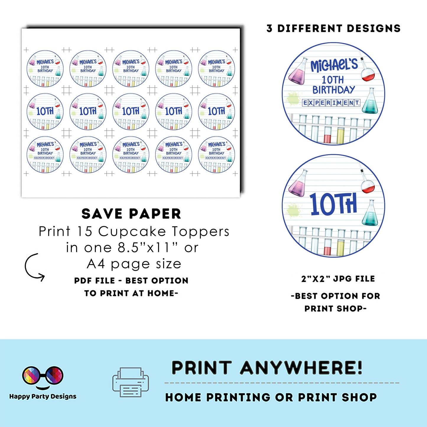 Editable Science Round cupcake toppers | science birthday | Science Birthday Party | science themed | Boy Birthday Party | stickers #K124