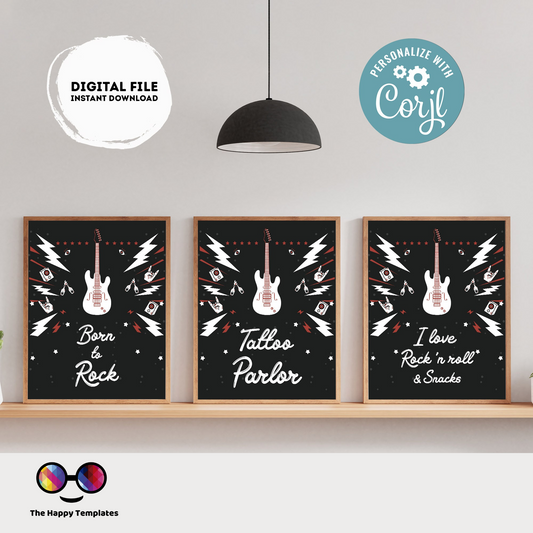 Editable Rock 'n roll Birthday Signs (3) | Rock Star Party | Boy birthday Decorations | Rock Guitar Birthday | Buffet Sign | Rock #K262
