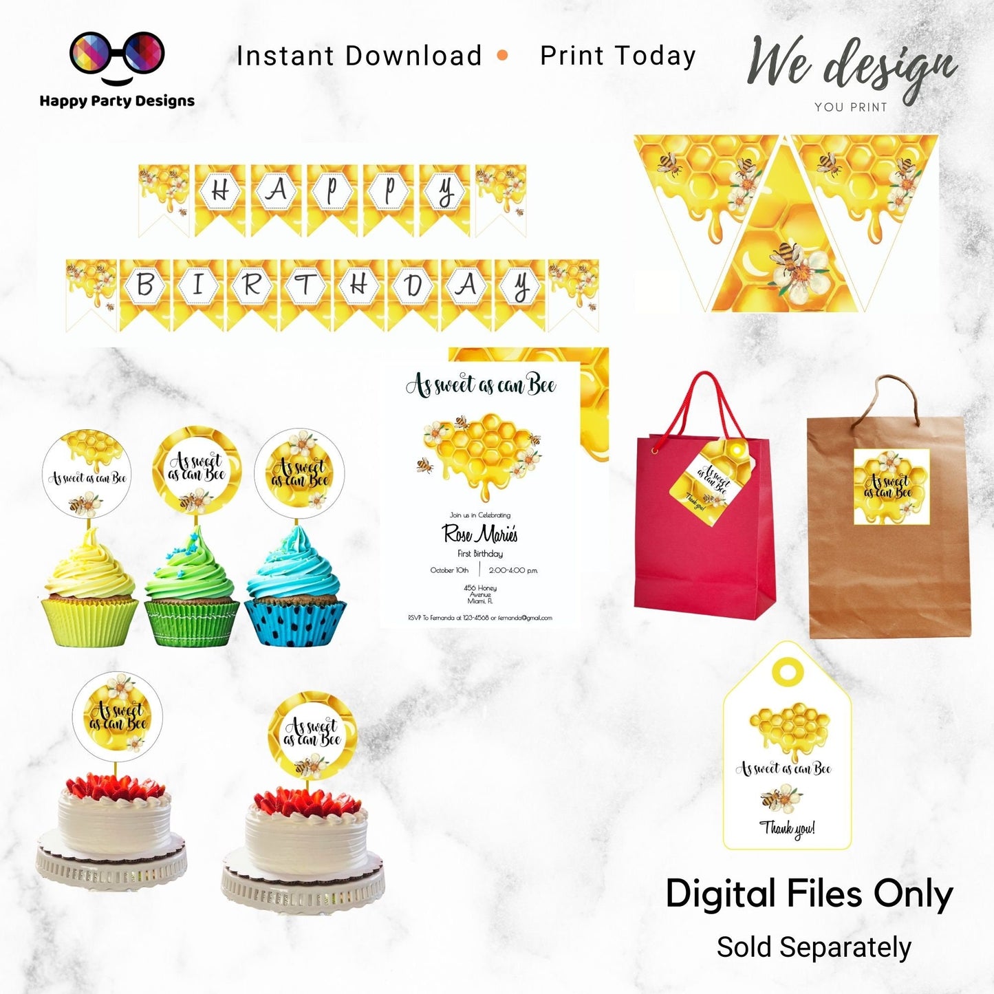 Editable As sweet as can Bee Invitation | First Birthday | Girl | Boy | Watercolor | Bee Birthday | Bee themed party | Instant Download