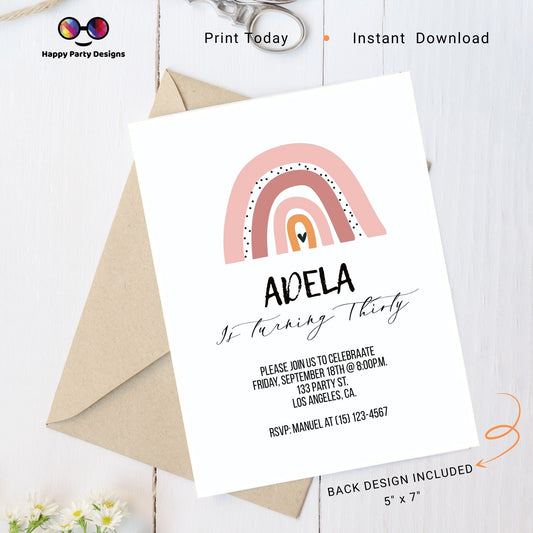 Rainbow Invitation | EDITABLE Invitation  | Boho birthday Invitation | Rainbow Birthday | Digital File | Instant Download |