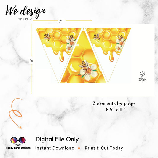 PRINTABLE Bee Pennant Banner | Perfect for Birthdays | Instant Download | Just Print, Cut and Hang!
