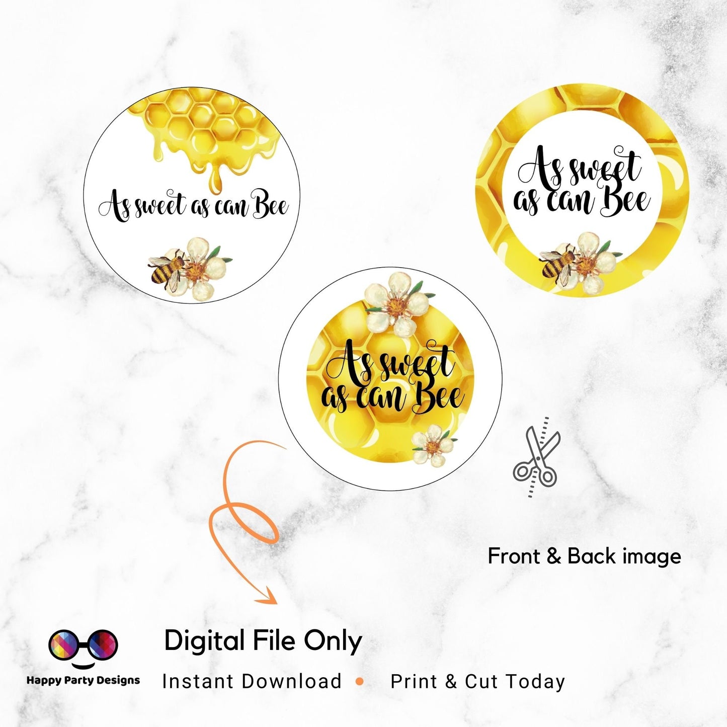 PRINTABLE Bee Round Cake Topper | Party Cake Topper | Birthday Cake Topper | Center pieces | Instant download | Bee | As sweet as can Bee