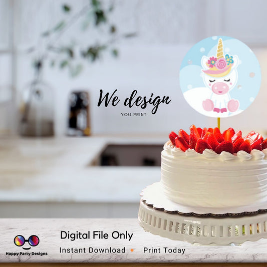 PRINTABLE Unicorn Round Cake Topper | Birthday Party Cake Topper | Birthday Cake Topper | Center pieces | Instant download