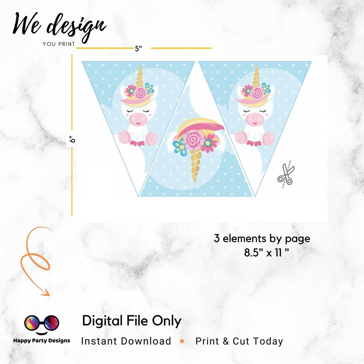 PRINTABLE Unicorn Pennant Banner | Perfect for Birthdays | Instant Download | Unicorn decoration | Just Print, Cut and Hang!