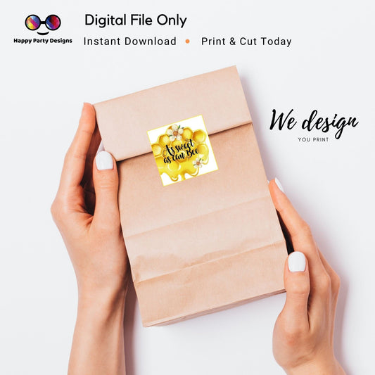 INSTANT DOWNLOAD  Bee Birthday Party  | Snack Stickers | Party Favor Gift Bag Tags | Print at Home | Bee Themed Party