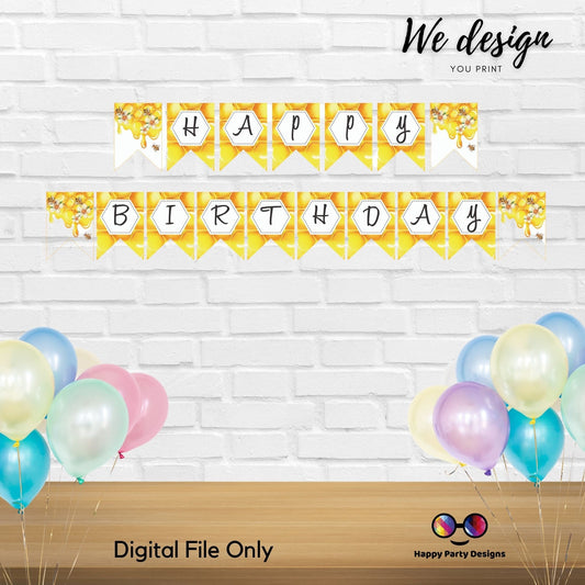 Happy Birthday Banner | Bee Birthday Banner | Bee Birthday Theme | Bee Birthday | Instant download | PRINTABLE DIGITAL