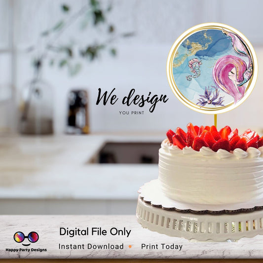 PRINTABLE Mermaid Round Cake Topper | Birthday Party Cake Topper | Birthday Cake Topper | Center pieces | Instant download